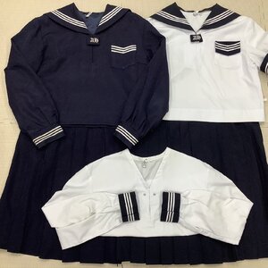 I1101/Y(中古)福島県 安達高校 女子制服5点 /大きめ/特大/セーラー:100C/4L程度/スカート:W86~88程度/KUNIOKA/夏冬/合/白3本