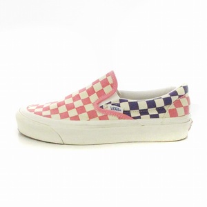 バンズ VANS スリッポン ローカット スニーカー チェック 総柄 スケート 靴 シューズ 24.5cm US6.5 ピンク ■MA /MM レディース