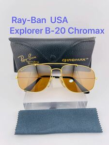  QA02 Ray-Ban USA Explorer B-20 Chromax ボシュロム製 ビンテージ サングラス ゴールドフレーム　B&L RayBan USA レイバン　メガネ