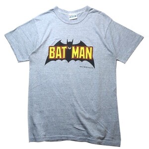 アメコミ映画! 80s USA製 BAT MAN バットマン Hanes ヴィンテージ ムービー ロゴ プリント 半袖 Tシャツグレー M メンズ 古着 当時物 希少