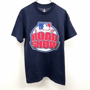 【新品】Majestic インポート 野球 メジャーリーグ ベースボール Tシャツ 『ROAD SHOW』 丸首 半袖 綿100% S 紺 レディース(メンズ？)