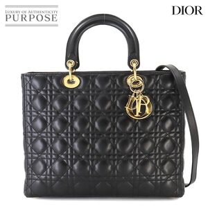 新品同様 クリスチャン ディオール Christian Dior レディディオール ラージ 2way ハンド ショルダー バッグ レザー ブラック 90255246