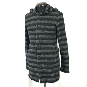 マニアックワークス/MANIAC WORKS★アンゴラ90％/ロング丈/ニットパーカー【メンズM/黒×グレー/ボーダー】ブルゾン/Jacket/Jumper◆BH494