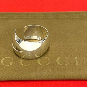 極 美品 希少品 GUCCI グッチ カットアウト ワイドカフ シルバー925 バングル ブレスレット アクセサリー シルバー 33957