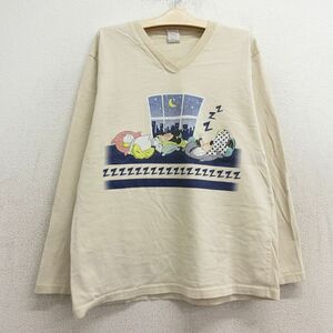 古着 長袖 ビンテージ Tシャツ キッズ ボーイズ 子供服 90s ディズニー ミッキー グーフィー ドナルド コットン Vネック 薄ベージュ カ 2OF