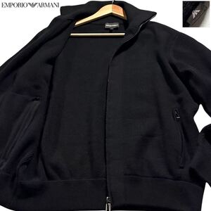 極美品/Lサイズ●エンポリオ アルマーニ ドライバーズ ニット ジャケット EMPORIO ARMANI ウール100% ダブルジップ イーグルロゴ 手洗い◎