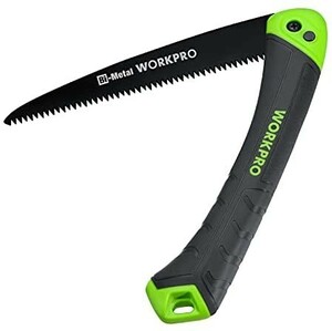 WORKPRO 折込のこぎり ノコギリ 刃渡り180mm 三面歯先 エラストマ樹脂グリップ 安全ロックボタン付き キャンプ 木工