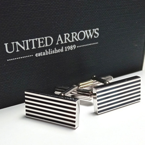 【uac1.2】UNITED ARROWS　ユナイテッドアローズ　カフス　カフリンクス　シルバー　ストライプ　長方形/レクタングル　新品