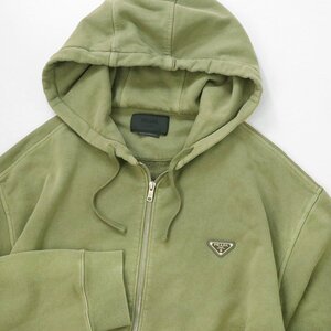 美品★ PRADA ◆ 三角ロゴプレート ジップアップ パーカー カーキ 大きいサイズ XXXL スウェット プラダ ◆MU22