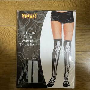 ★h9 送料込み！新品 骨格柄 ニーハイソックスUSA購入★ハイソックスハロウィン骨靴下bornロックスカル髑髏ドクロrockゴスロリ悪魔コスプレ