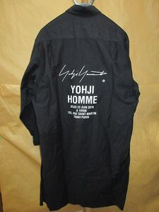 ヨウジヤマモト　オム　yohji yamamoto POUR HOMME　17SS　バック　スタッフ　ロゴ　ロング　シャツ　コート　黒