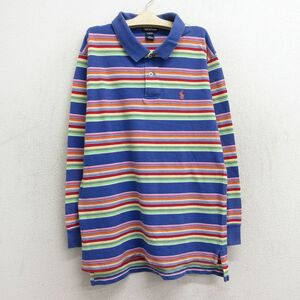 古着 ラルフローレン 長袖 ブランド ポロ シャツ キッズ ボーイズ 子供服 90s ワンポイントロゴ 鹿の子 コットン 青他 ブルー ボーダー 5OF