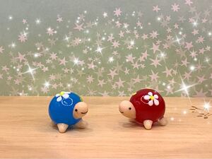 ★ 可愛い*° 花カメさん（赤・青）☆ミニチュア　ガラス細工☆