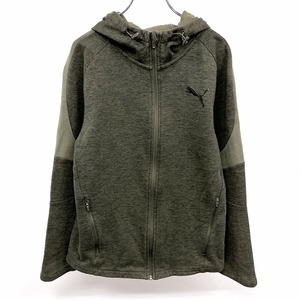 プーマ PUMA ジップアップ パーカー カットソー ロゴプリント ラグラン 長袖 綿×ポリ M ヘザーグリーン 杢緑 レディース(メンズ？)