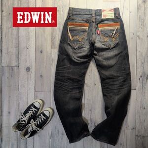 ☆EDWIN エドウィン☆434XVS Exclusive vintage USED加工 ブラックデニム W30 S2131