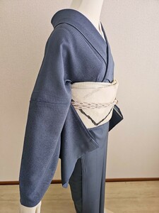 すずや■705【6月～9月上旬】正絹絽織型染め江戸小紋鮫文様　裄丈68.5cm　御召御納戸色系