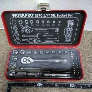 7601レタパ WORKPRO★ソケットレンチセット ガレージツールセット ラチェットレンチ 差込角6.35mm（1/4インチ） 