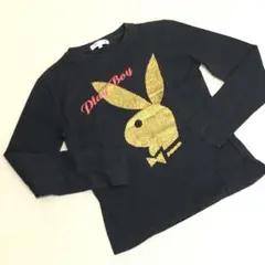 PLAY BOY プレイボーイ ロゴ Tシャツ ロンT カットソー 長袖 M 黒