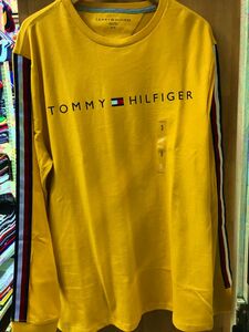 USA正規品 【M】 トミーヒルフィガー TOMMY HILFIGER 長袖 Tシャツ ロンT 黄色 マスタード 袖トリコロール ロゴテープ アメリカ規格