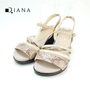 美品 DIANA ダイアナ S 22.5 サンダル アンクルストラップ パイソン ラメ ベージュ/XC78