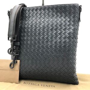 1円【未使用級】BOTTEGA VENETA ボッテガヴェネタ ショルダーバッグ イントレチャート 斜め掛け メンズ ビジネス レザー 本革 グレー 濃灰