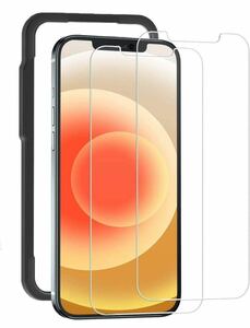 2枚 ガイド枠付 iPhone 12 mini用ガラスフィルム 5.4インチ 全面保護日本旭硝子9H強化ガラス 透明 SGS 高透過率 耐衝撃