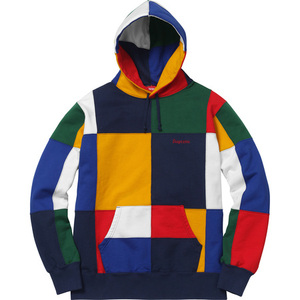 新品本物【紺★M】Patchwork Hooded Sweatshirt パッチワーク フーデッド 正規品購入 シュプリーム 極少 限定品 入手困難 Supreme 2017A/W