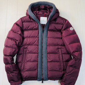 美品/2 M-L相当★モンクレール/MONCLER CANUT ケーブルニット切替 ダウンジャケット フーデット コンビブルゾン ワッペン メンズ ボルドー