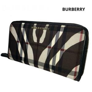 極美品 BURBERRY 長財布 チェック ゼブラ柄 ファスナーモデル 即日発送