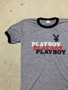 PLAYBOY プレイボーイ リンガーTシャツ/Tシャツ USA製 半袖 ロゴ 古着 バイカー 売り切り1000円〜