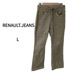 RENAULTJEANS（Ｌ）ストレートチノパンツ＊ストレッチ＊ペイント＊カーキ