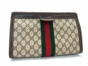 1円 GUCCI グッチ オールドグッチ 37 014 2125 ヴィンテージ シェリーライン GG柄 PVC×レザー クラッチバッグ ブラウン系 AZ5225