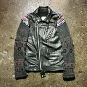 UNDERCOVERISM 09AW 袖ニット切替ライダース 民族柄 2009AW アンダーカバー