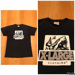 雰囲気系フェード☆XLARGE／エクストララージ メンズサイズM 半袖Tシャツ　希少サメ.ジョーズ&ロゴBIGフロントプリント！黒 //映画ムービー