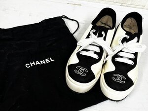 シャネル CHANEL●スニーカー ココマーク 厚底 シューズ プラットフォーム/ホワイト×ブラック/23.5cm/難有/1円スタート/AY