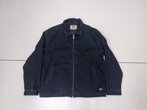 15．Dickies ディッキーズ 濃紺 ストレッチ ジップアップ ワーク デニムジャケット ブルゾン アウター メンズM インディゴ y408