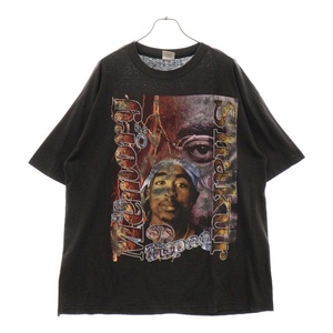 VINTAGE ヴィンテージ 90S 2PAC IN MEMORY OF TUPAC SHAKUR RAP DESIGN EVANS ツーパック サグ ライフ 半袖Tシャツ カットソー ブラック