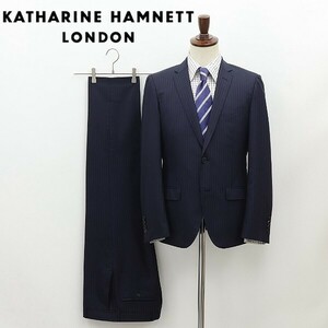 ◆KATHARINE HAMNETT LONDON キャサリンハムネット ロンドン ストライプ柄 2釦 スーツ セットアップ 紺 ネイビー M