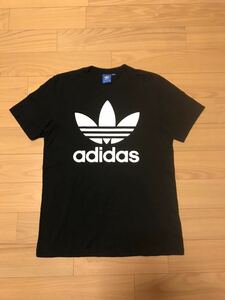 美品☆adidas／アディダス.PAKAIAN メンズサイズS-M並 半袖Tシャツ 正面超BIGオリジナルトレフォイル.三つ葉ロゴ 青タグ/90sビンテージ復刻