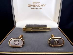 ■新品N■№0204 ジバンシイ「ロゴ柄」【GIVENCHY】【ゴールド・シルバー】■カフス＆ネクタイピン タイピン セット♪