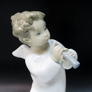 【中古良品】LLADRO / リヤドロ：西洋陶磁 フィギュリン：可愛いフルート：4540：天使・置物