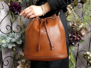 ●超美品●BURBERRY バーバリー●内ノバチェック●カーフ レザー 本革●巾着 ショルダー バッグ●ブラウン●ゴールド金具●かばん●Js51823