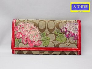 COACH コーチ 二つ折り 長財布 40943 シグネチャー レザーフラワー 中古B- 【送料無料】 A-8217