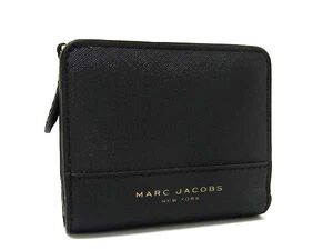 ■美品■ MARC JACOBS マークジェイコブス レザー 二つ折り 財布 ウォレット 小銭入れ 札入れ レディース ブラック系 DG4046