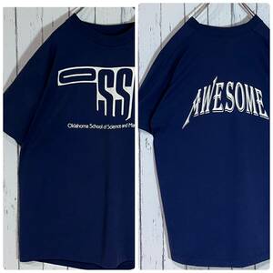 90s USA製 スクリーンスターズ SCREEN STARS シングルステッチ Oklahoma AWESOME カレッジ 両面プリント 半袖Tシャツ XL ネイビー 20202915