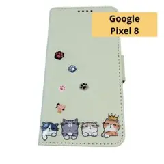 ⭐️Google Pixel 8 手帳型カバー⭐️　猫スマホケース　カード収納　緑