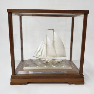 24千/A012996-1/M014-555/TM3000 置物 STERLING SILVER Yacht by TAKEHIKO 銀製 985 帆船 インテリア ガラスケース付き