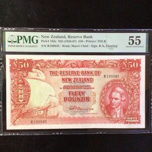 World Banknote Grading NEW ZEALAND《Reserve Bank》50 Pounds【1956-67】『PMG Grading About Uncirculated 55』