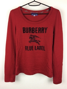 美品 BURBERRY BLUE LABEL 長袖ニット ビッグロゴ レッド サイズ38 返品可能 送料無料