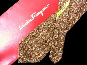 ♪今週の特売980円～♪0633W♪状態並品【Ferragamo】フェラガモ【植物 葉っぱ 柄】ネクタイ♪